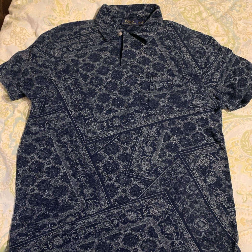 Polo Ralph Lauren Bandana Shirt Mens M Indigo Calico Bandana Polo